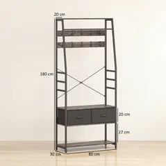 HOMCOM Coat Rack with Shoe Storage, Hall Tree, Industrial Coat Stand with Shoe Bench, 10 Removable Hooks, 2 Fabric Drawers and Clothes Rail for Entryway, Hallway, Grey - 3