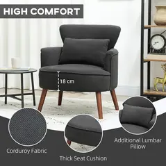 HOMCOM Corduroy Retro Accent Chair - Black - 5