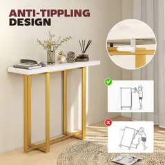 HOMCOM Console Table with Faux Marble Top, 100 cm Narrow Entryway Table with Anti-tipping Device, Steel Frame, White - 6