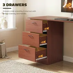 HOMCOM Computer Desk, Writing Table, PC Workstation with 3 Storage Shelves and Drawers, Handle, for Home Office, Walnut Brown - 5