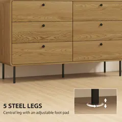 HOMCOM Chest of Drawers, 6 Drawer Dresser - Oak - 6