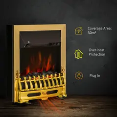 HOMCOM Contemporary Electric Fireplace Coal Burning Flame Effect Inset Fire Place Space Heater Glass View LED Lighting, 1000W/2000W, Golden - 5