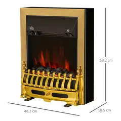 HOMCOM Contemporary Electric Fireplace Coal Burning Flame Effect Inset Fire Place Space Heater Glass View LED Lighting, 1000W/2000W, Golden - 3