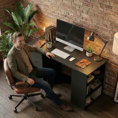 HOMCOM Computer Desk, Writing Table, PC Workstation with 3 Storage Shelves and Drawers, Handle, for Home Office, Black - 9