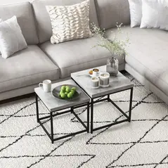 HOMCOM Coffee Table Set of 2, Nest of Tables with 3.5cm Thick Tabletop, Grey - 8