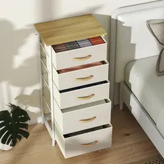 HOMCOM Chest of Five Fabric Drawers - Beige - 8