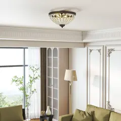 HOMCOM Crystal Chandelier Ceiling Light with 168 Octagonal Beads, Vintage 2-Light Flush Mount Ceiling Light for Living Room, Bedroom, Hallway, Dining Room, Black - 2