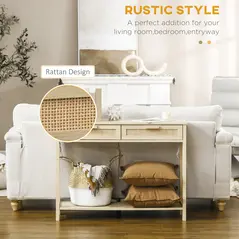 HOMCOM Console Sofa Table Hallway Side Desk with Storage Shelf Drawer for Entryway Living Room Bedroom Natural - 5