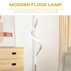 HOMCOM Dimmable Floor Lamp for Living Room, Modern Spiral Standing Lamp with 3 Adjustable Brightness and Square Base, Silver - 4