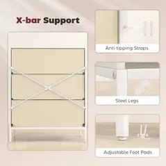 HOMCOM Chest of Drawers, Dresser with 3 Fabric Drawers and Aluminium Handles - White - 7