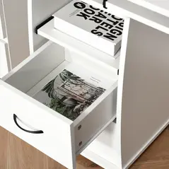 HOMCOM Computer Desk Office PC Table Workstation with Keyboard Tray, CPU Shelf, Drawers, Sliding Scanner Shelf, White - 7