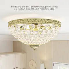 HOMCOM Crystal Chandelier Ceiling Light with 168 Octagonal Beads, Vintage 2-Light Flush Mount Ceiling Light for Living Room, Bedroom, Hallway, Dining Room, Gold Tone - 6