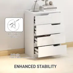 HOMCOM Chest of Four High Gloss Front Drawers - White - 6