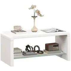HOMCOM Curved Two-Tier Coffee Table - High Gloss White - 1