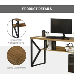 HOMCOM Computer Desk Writing Desk Home Office PC Laptop Workstation with Storage Shelf 120 x 60 x 76cm Black Brown Wood Effect - 6
