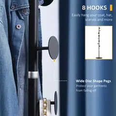HOMCOM Coat Rack Free Standing Hall Tree with 8 Round Disc Hooks for Clothes, Hats,Purses, Steel Entryway Coat Stand with Marble Base for Entryway, Living Room, Bedroom, Black - 5