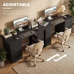 HOMCOM Computer Desk, Writing Table, PC Workstation with 3 Storage Shelves and Drawers, Handle, for Home Office, Black - 6