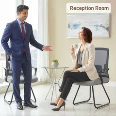 HOMCOM Desk Chair No Wheels, Office Chair with Mesh Back, Lumbar Support, Metal Base for Waiting Room, Conference Room, Dark Grey - 9