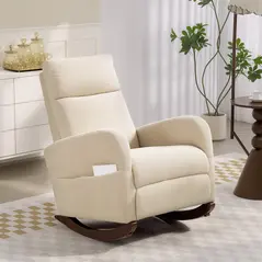 HOMCOM Corduroy Rocking Armchair - Beige - 2