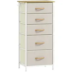 HOMCOM Chest of Five Fabric Drawers - Beige - 1