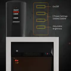 HOMCOM Contemporary Electric Fireplace Coal Burning Flame Effect Inset Fire Place Space Heater Glass View LED Lighting with Remote Control, 1000W/2000W, Silver - 4