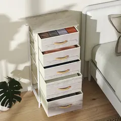 HOMCOM Chest of Five Fabric Drawers - Natural Wood Finish - 8