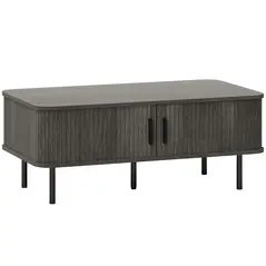 HOMCOM Coffee Table with Storage, Living Room Table with Slatted Tambour Sliding Doors and Foot Pads, Rectangular Coffee Table with Elevated Base for Living Room, Grey Wood-Effect - 1