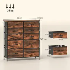 HOMCOM Chest of Ten Fabric Drawers - Rustic Brown - 3
