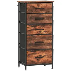HOMCOM Chest of Five Fabric Drawers - Rustic Brown - 1