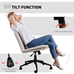 HOMCOM Criss Cross Chair with Wheels, No Arms - Beige - 7