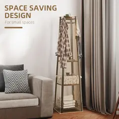 HOMCOM Compact Freestanding Coat Rack -  Black/Brown - 5