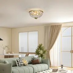 HOMCOM Crystal Chandelier Ceiling Light with 168 Octagonal Beads, Vintage 2-Light Flush Mount Ceiling Light for Living Room, Bedroom, Hallway, Dining Room, Gold Tone - 2