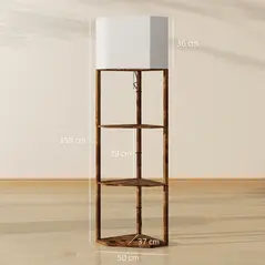 HOMCOM Corner Floor Light, with Shelves - Wood-Effect - 3