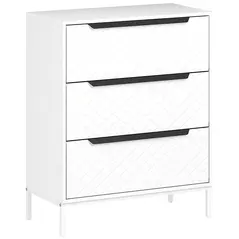 HOMCOM Chest of Drawers, Dresser with 3 Fabric Drawers and Aluminium Handles - White - 1