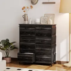 HOMCOM Chest of Ten Fabric Drawers - Black - 2