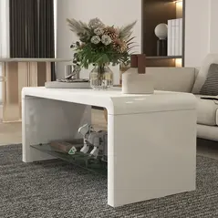 HOMCOM Curved Two-Tier Coffee Table - High Gloss White - 8