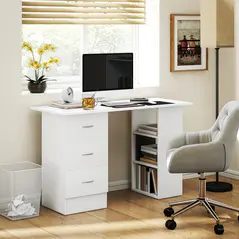 HOMCOM Computer Desk, Home Office Desk, Writing Table, PC Workstation with 3 Storage Shelves and 3 Drawers for Working, Study, 120 x 49 x 72 cm, White - 2