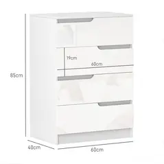 HOMCOM Chest of Four High Gloss Front Drawers - White - 3