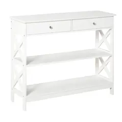 HOMCOM Console Table Side Desk w/ Shelves Drawers Open Top X Support Frame Living Room Hallway Home Office Furniture White - 1