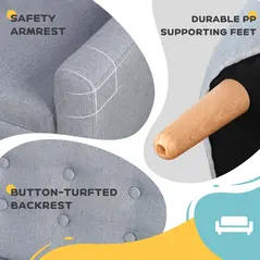 HOMCOM Children's Armchairs Kids Armchair Toddler Chair 2 Seater Wood Frame Mini Sofa for Bedroom Playroom Grey - 4