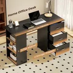 HOMCOM Computer Desk, Home Office Desk, Writing Table, PC Workstation with 3 Storage Shelves and 3 Drawers for Working, Study, 120 x 49 x 72 cm, Black - 4