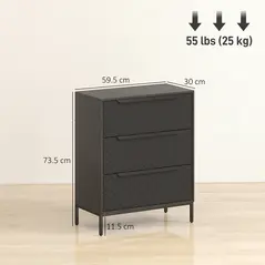 HOMCOM Chest of Drawers, Dresser with 3 Fabric Drawers and Aluminium Handles - Black - 3