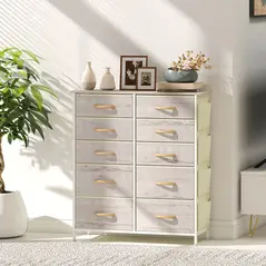 HOMCOM Chest of Ten Fabric Drawers - Natural Wood Finish - 9
