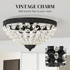 HOMCOM Crystal Chandelier Ceiling Light with 168 Octagonal Beads, Vintage 2-Light Flush Mount Ceiling Light for Living Room, Bedroom, Hallway, Dining Room, Black - 4