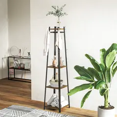 HOMCOM Compact Freestanding Coat Rack -  Black/Brown - 8