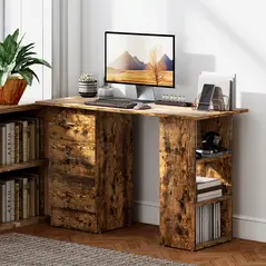 HOMCOM Computer Desk, Home Office Desk, Writing Table, PC Workstation with 3 Storage Shelves and 3 Drawers for Working, Study, 120 x 49 x 72 cm, Rustic Brown - 7