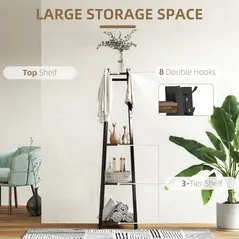 HOMCOM Compact Freestanding Coat Rack -  Black/Brown - 4