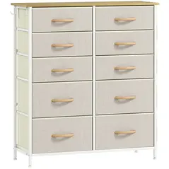 HOMCOM Chest of Ten Fabric Drawers - Beige - 1