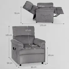 HOMCOM Corduroy Electric Massage Recliner - Grey - 3