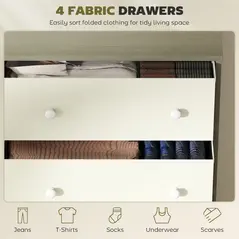 HOMCOM Chest of Drawers, Dresser with 4 Fabric Drawers - White and Grey - 4